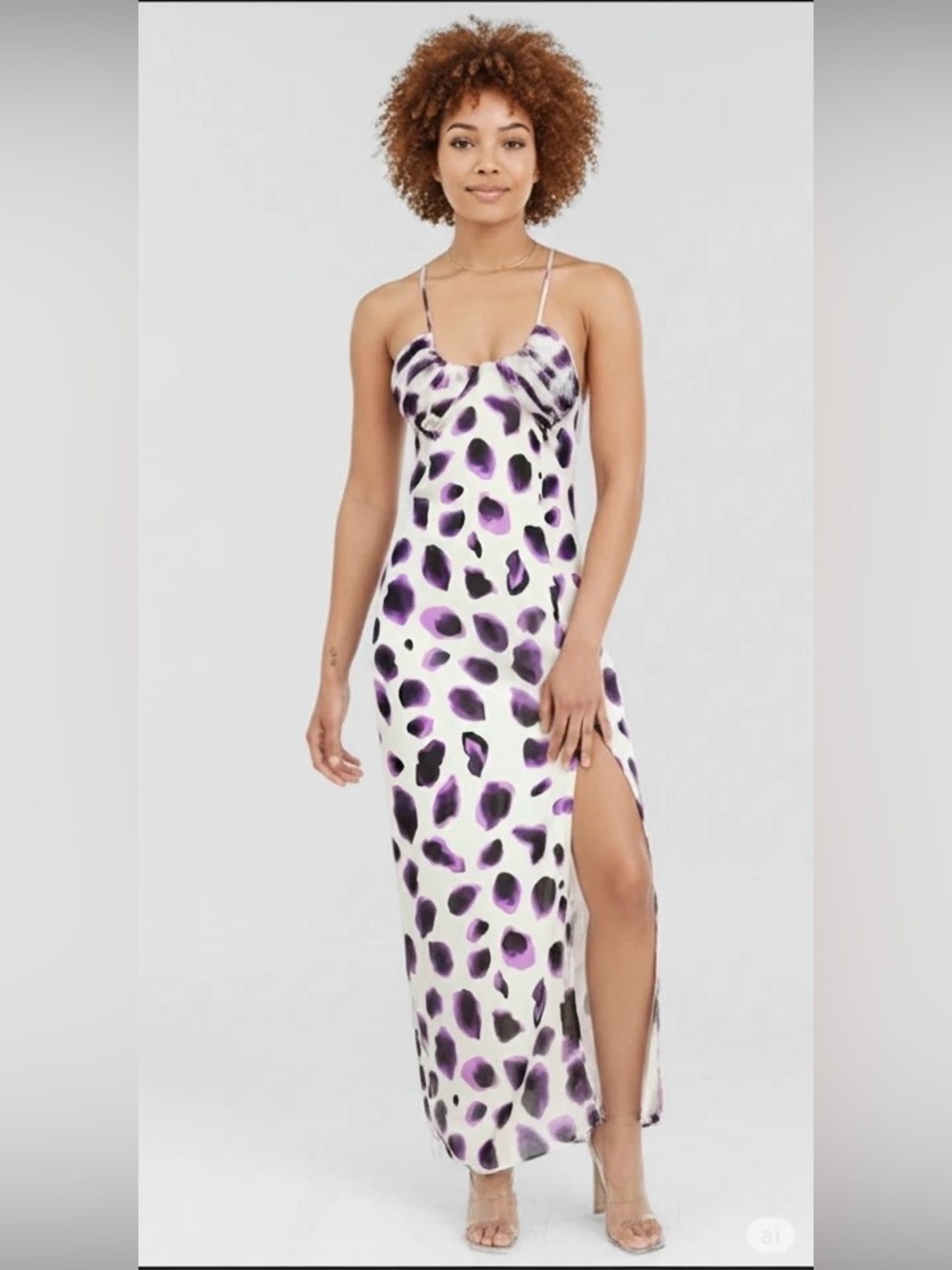 VILA Purple and Black Printed Slip Dress
